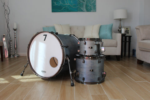 7drums 3 Piece Kit | Texas Aged Summit Blue Stain | Black Nickel | Die Cast Lugs