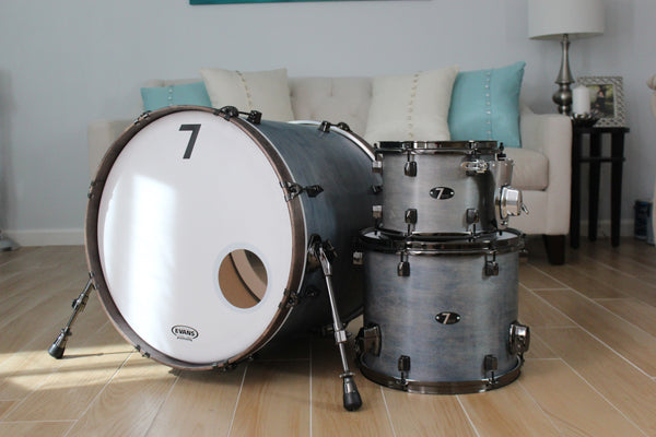 7drums 3 Piece Kit | Texas Aged Summit Blue Stain | Black Nickel | Die Cast Lugs