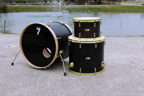 7drums "Texas Series" 3 Piece Kit | Texas Aged Ebony Stain | Brass | Tube Lugs