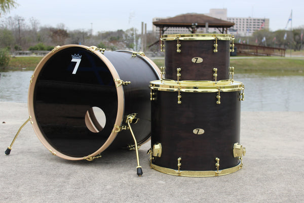 7drums "Texas Series" 3 Piece Kit | Texas Aged Ebony Stain | Brass | Tube Lugs