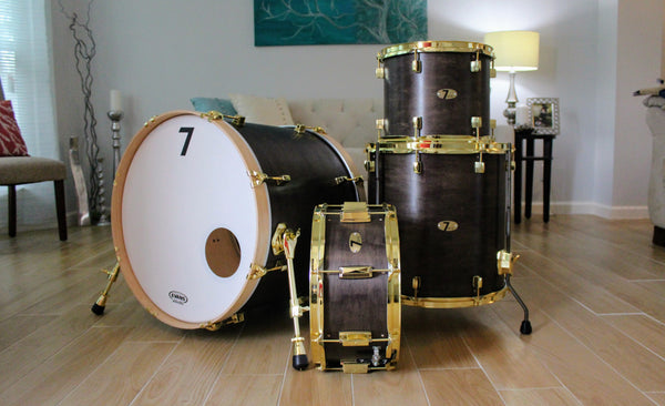 7drums 4 Piece Kit | Texas Aged Ebony Stain | Brass | Die Cast Lugs