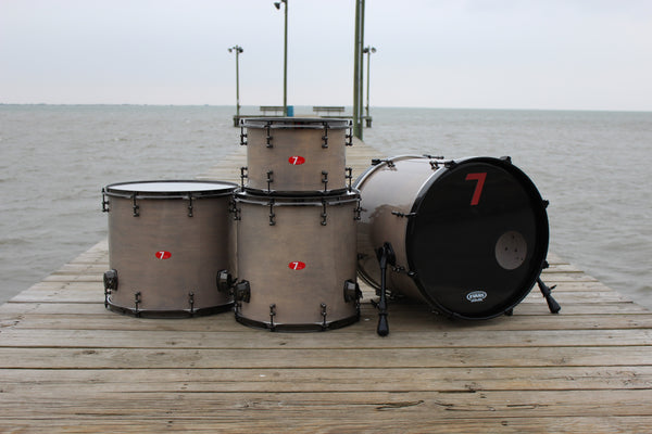 7drums "Thunder" 4 Piece Kit | Texas Aged Smoke Stain | Black Nickel | Tube Lugs