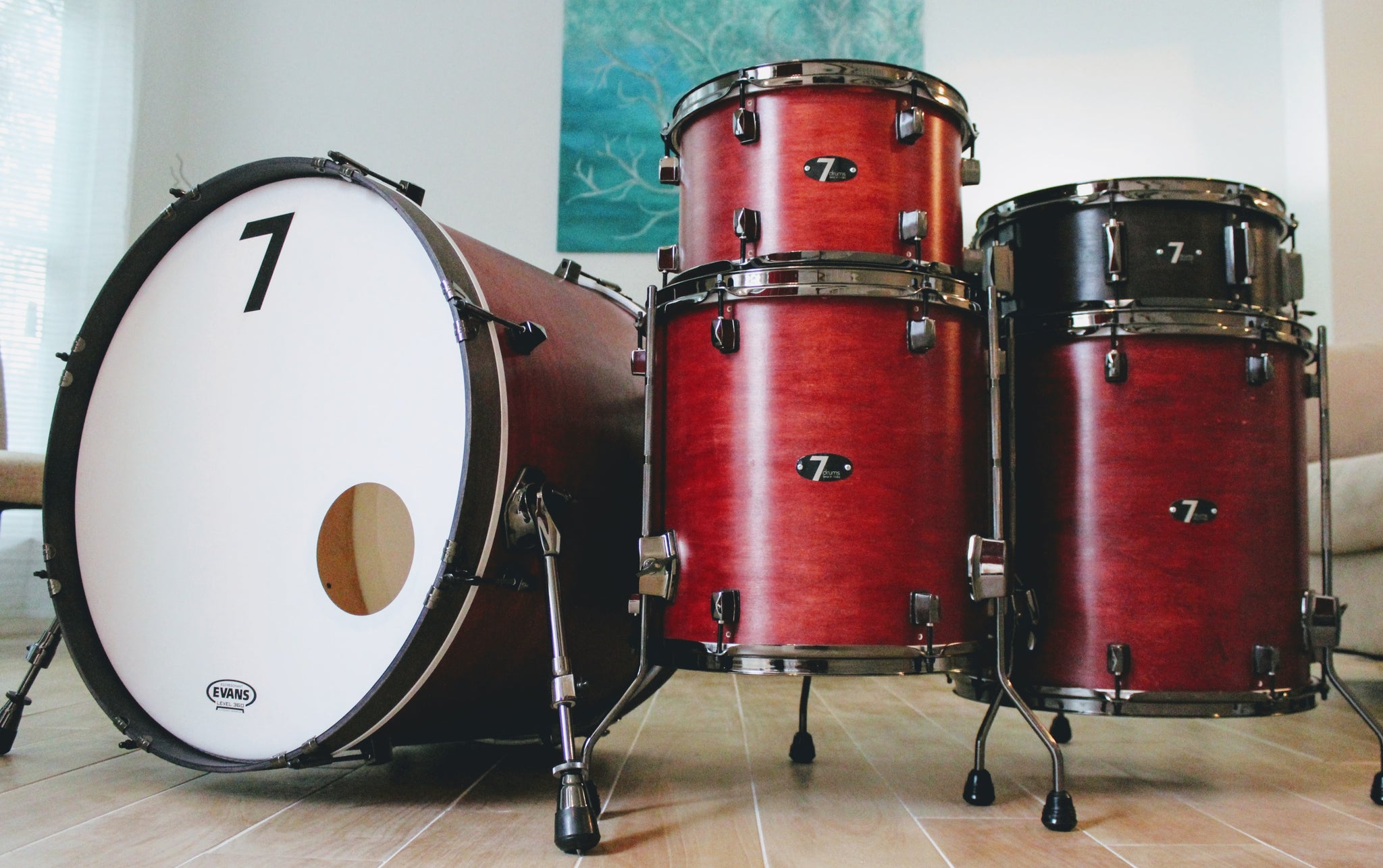 7drums 5 Piece Kit | Texas Aged Crimson Stain | Black Nickel | Die Cast Lugs