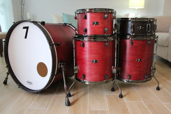 7drums 5 Piece Kit | Texas Aged Crimson Stain | Black Nickel | Die Cast Lugs
