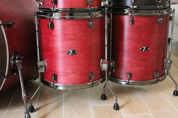 7drums 5 Piece Kit | Texas Aged Crimson Stain | Black Nickel | Die Cast Lugs