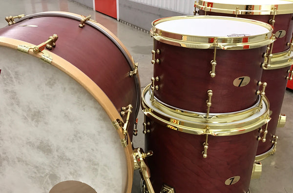 7drums 5 Piece Kit | Texas Aged Crimson Stain | Brass | Tube Lugs