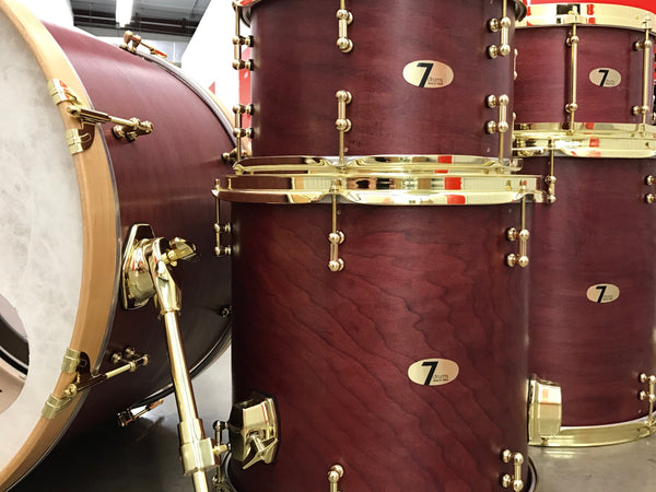7drums 5 Piece Kit | Texas Aged Crimson Stain | Brass | Tube Lugs