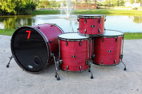 7drums "Texas Series" 4 Piece Kit | Texas Aged Crimson Stain | Black Nickel
