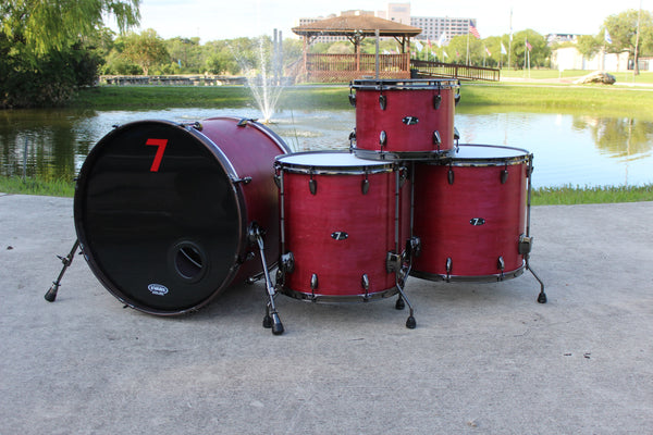 7drums "Texas Series" 4 Piece Kit | Texas Aged Crimson Stain | Black Nickel