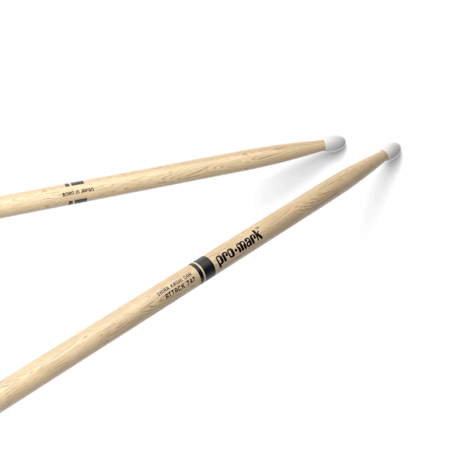 Promark Classic Attack 747 Shira Kashi Oak Drumstick, Oval Nylon Tip