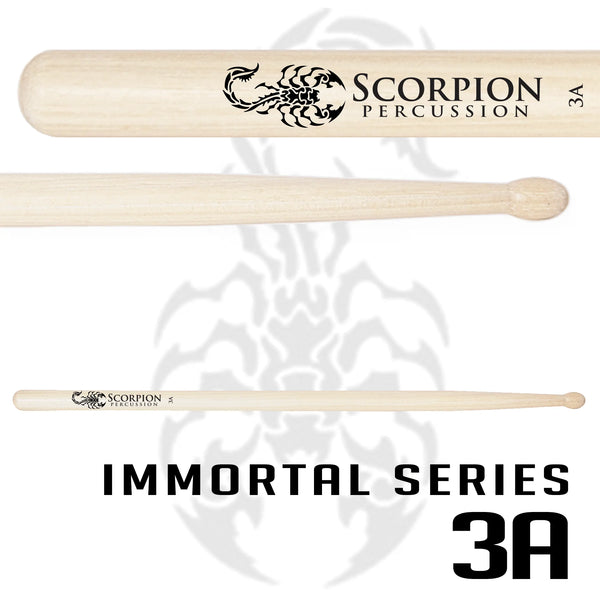 Scorpion Percussion Immortal Series 3A Oval Tip - Natural Finish