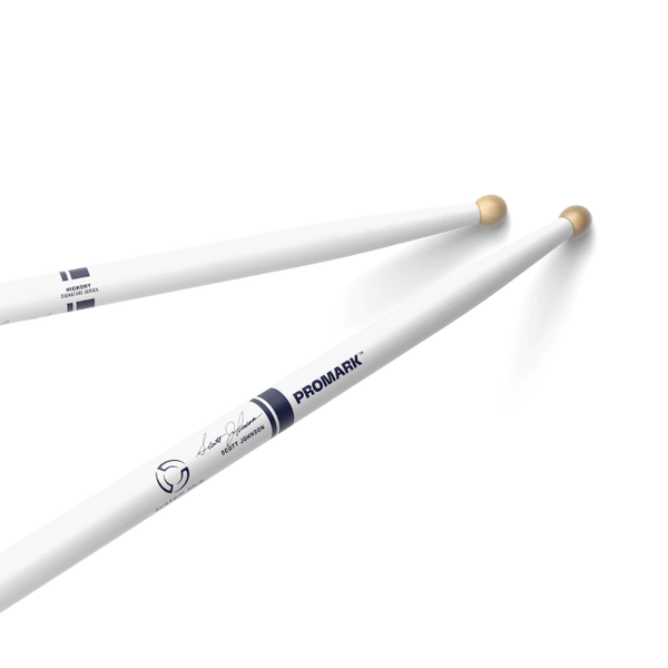 Promark Scott Johnson Painted White Hickory Marching Drumstick, Wood Tip