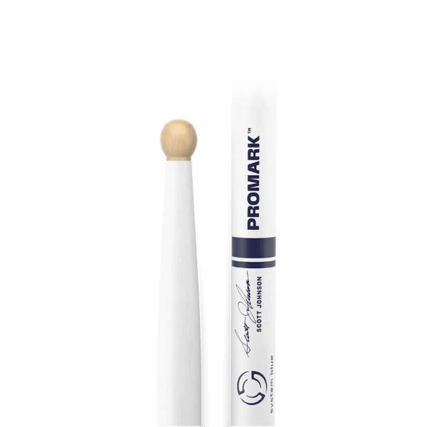 Promark Scott Johnson Painted White Hickory Marching Drumstick, Wood Tip