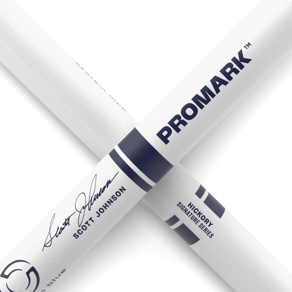 Promark Scott Johnson Painted White Hickory Marching Drumstick, Wood Tip
