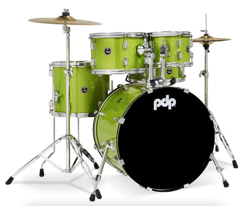 PDP PDCE2215KTEL Center Stage Electric Green Sparkle 5-Piece Kit, 22" Kick, Hardware, Cymbals & Throne Included