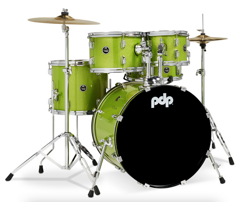 PDP PDCE2015KTEL Center Stage Electric Green Sparkle 5pc Kit, 20" Kick, Hardware, Cymbals & Throne Included