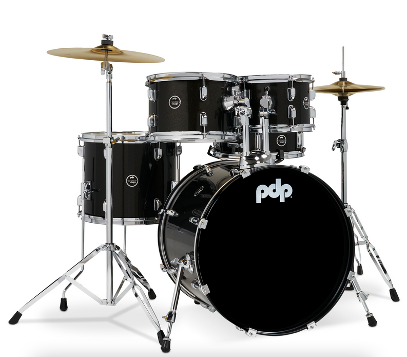 PDP PDCE2015KTIB Center Stage Iridescent Black Sparkle 5-Piece Kit, 20" Kick, Hardware, Cymbals & Throne Included
