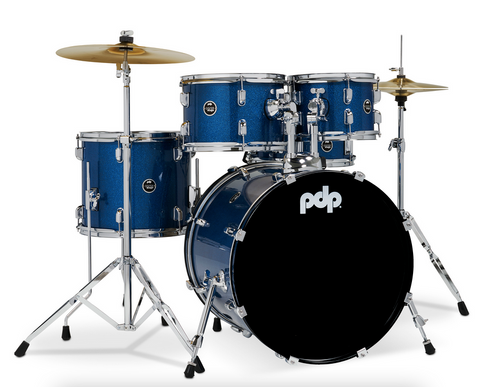 PDP PDCE2015KTRB Center Stage Royal Blue Sparkle 5-Piece Kit, 20" Kick, Hardware, Cymbals & Throne Included