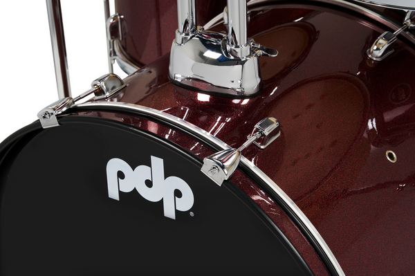 PDP PDCE2015KTRR Center Stage Ruby Red Sparkle 5-Piece Kit, 20" Kick, Hardware, Cymbals & Throne Included