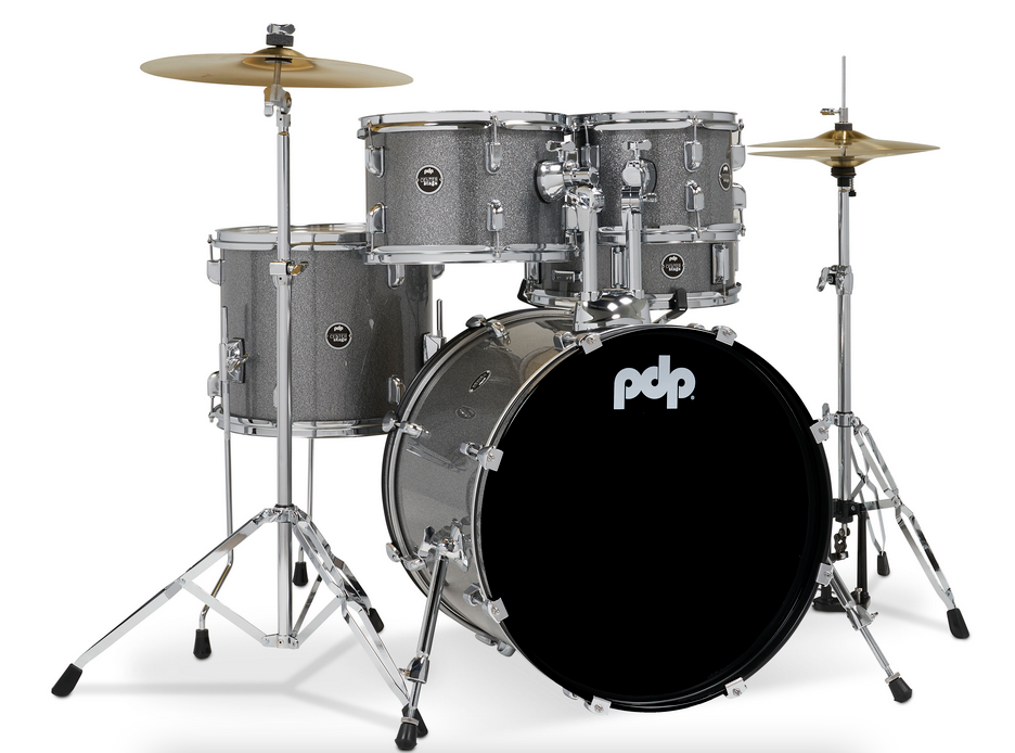 PDP PDCE2015KTSS Center Stage Silver Sparkle 5-Piece Kit, 20" Kick, Hardware, Cymbals & Throne Included
