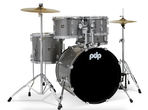 PDP PDCE2015KTSS Center Stage Silver Sparkle 5-Piece Kit, 20" Kick, Hardware, Cymbals & Throne Included