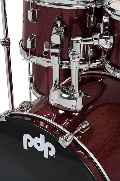 PDP PDCE2215KTRR Center Stage Ruby Red Sparkle 5-Piece Kit, 22" Kick, Hardware, Cymbals & Throne Included