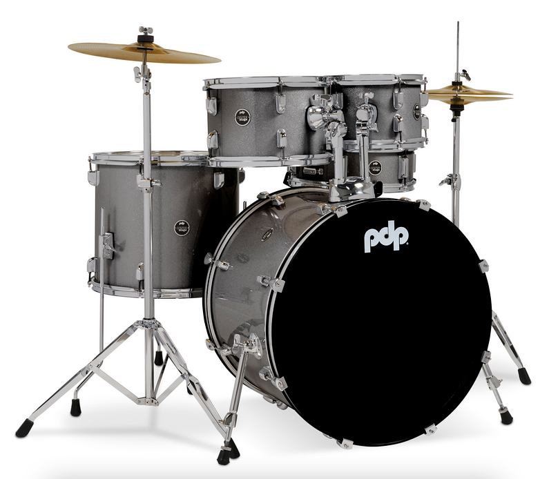 PDP PDCE2215KTSS Center Stage Silver Sparkle 5-Piece Kit, 22" Kick, Hardware, Cymbals & Throne Included