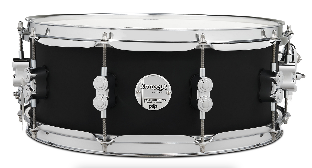 PDP PDCM5514SSBK Concept Maple Snare Drum Satin Black Finish Ply with Chrome Hardware, 5.5x14