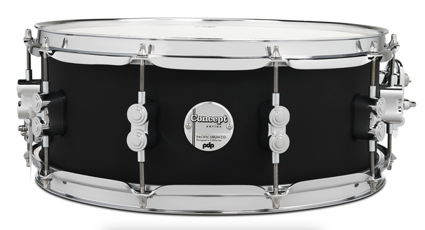 PDP PDCM5514SSBK Concept Maple Snare Drum Satin Black Finish Ply with Chrome Hardware, 5.5x14