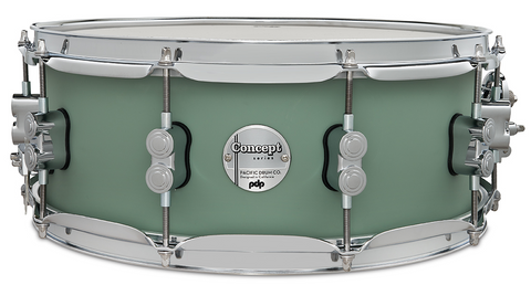 PDP PDCM5514SSSF Concept Maple Snare Drum, Satin Sea Foam Finish Ply with Chrome Hardware, 5.5x14