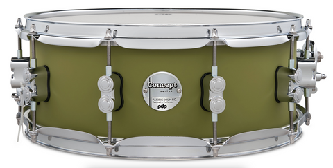 PDP PDCM5514SSSO Concept Maple Snare Drum, Satin Olive Finish Ply with Chrome Hardware, 5.5x14
