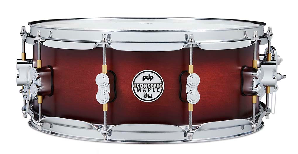 PDP PDCM5514SSSTB Concept Series Maple Snare Drum, Satin Tobacco Burst, Chrome Hardware, 5.5x14