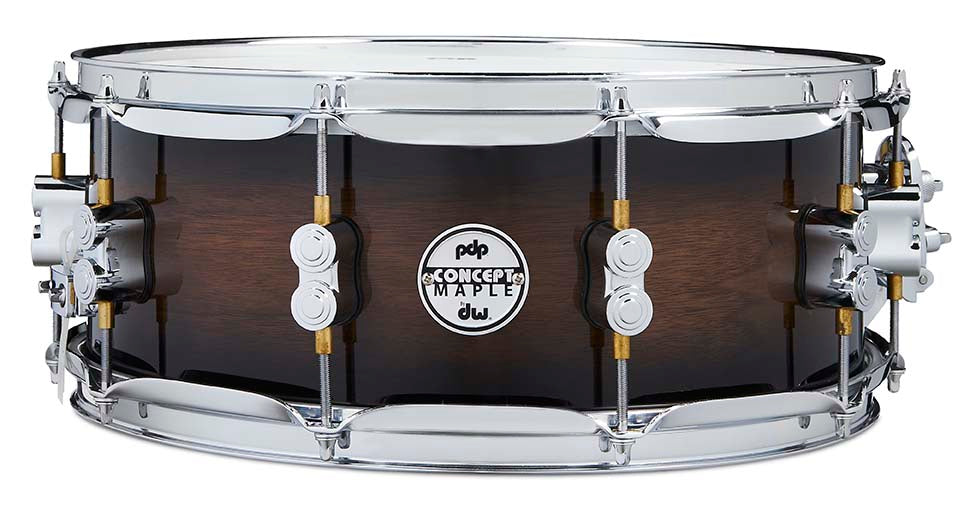 PDP PDCMX5514SSWC Concept Series Maple Exotic Snare Drum Walnut to Charcoal Burst, Chrome Hardware, 5.5x14