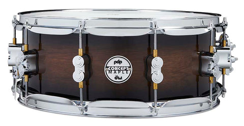 PDP PDCMX5514SSWC Concept Series Maple Exotic Snare Drum Walnut to Charcoal Burst, Chrome Hardware, 5.5x14