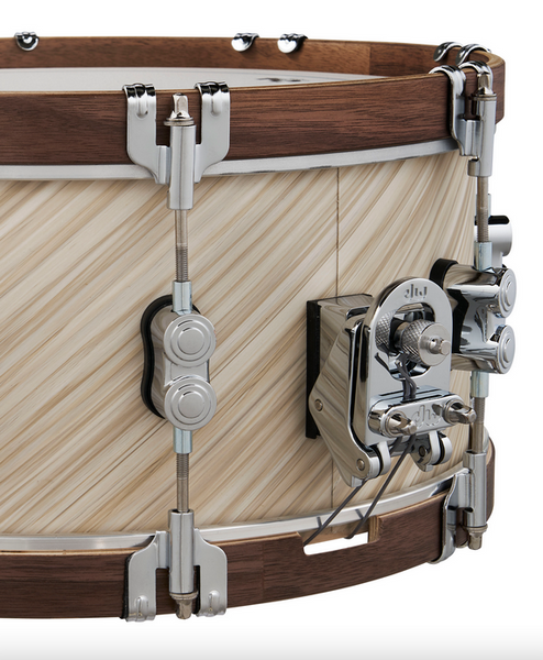 PDP PDLT6514SSTI LTD Twisted Ivory with Walnut Hoops Snare Drum, 6.5x14