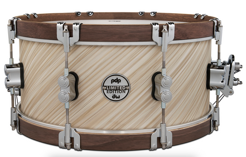 PDP PDLT6514SSTI LTD Twisted Ivory with Walnut Hoops Snare Drum, 6.5x14