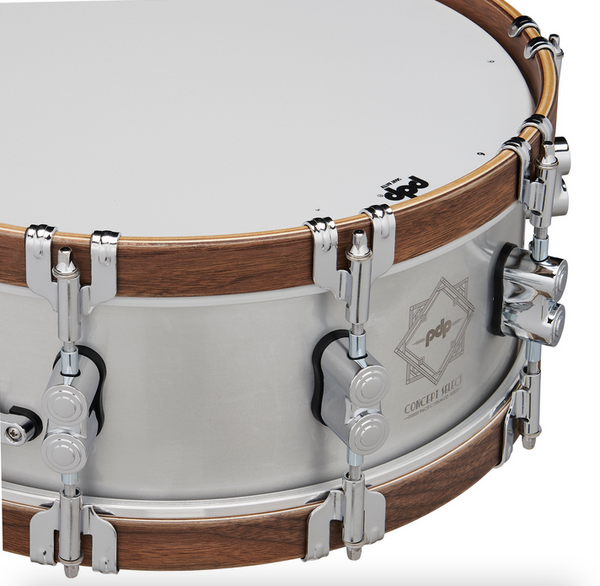 PDP PDSN0514CSAL Concept Select Snare Drum 3mm Aluminum/Walnut Wood Hoops & Chrome Hardware, 5x14