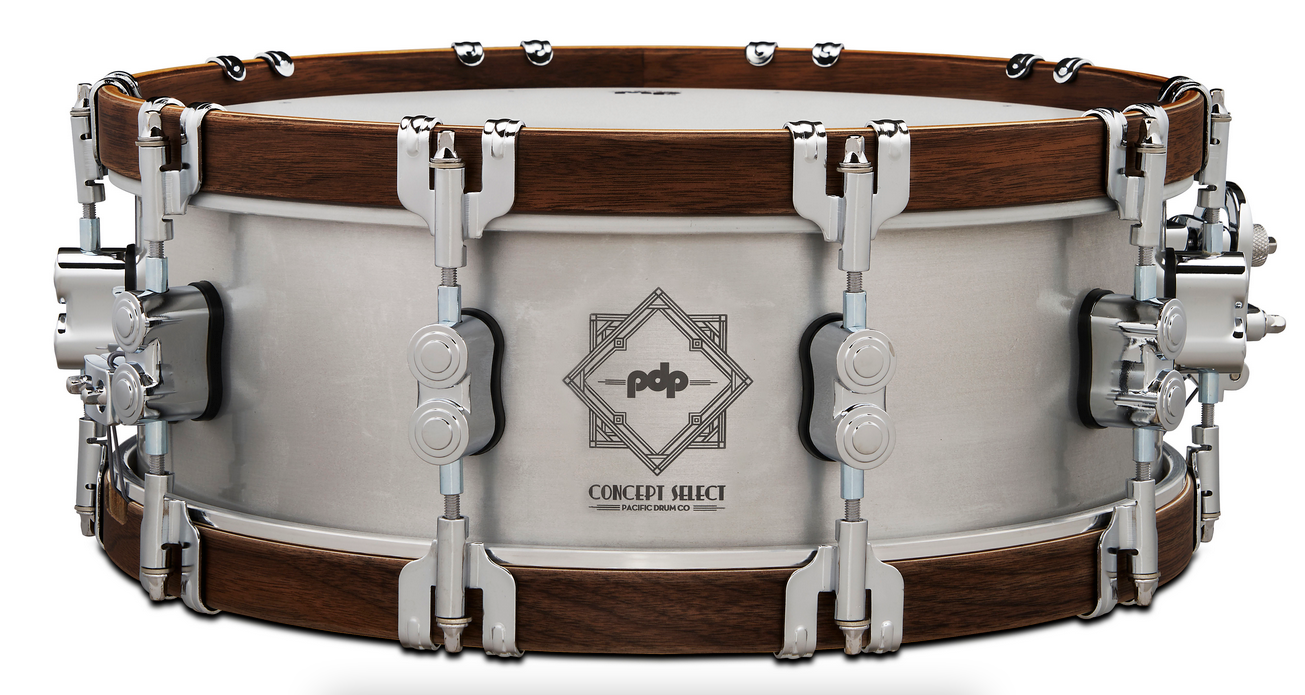 PDP PDSN0514CSAL Concept Select Snare Drum 3mm Aluminum/Walnut Wood Hoops & Chrome Hardware, 5x14