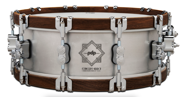 PDP PDSN0514CSAL Concept Select Snare Drum 3mm Aluminum/Walnut Wood Hoops & Chrome Hardware, 5x14