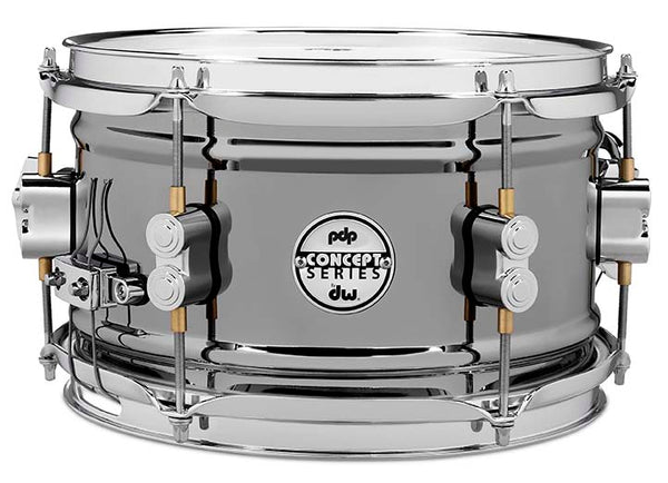 PDP PDSN0610BNCR Concept Series Metal Snare Drum, Black Nickel Over Steel with Chrome Hardware, 6x10