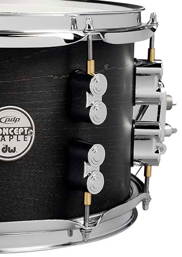 PDP PDSN0713BWCR Concept Series Black Wax Maple Snare Drum, Satin Black with Chrome Hardware, 7x13