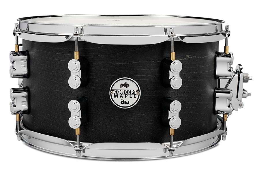 PDP PDSN0713BWCR Concept Series Black Wax Maple Snare Drum, Satin Black with Chrome Hardware, 7x13