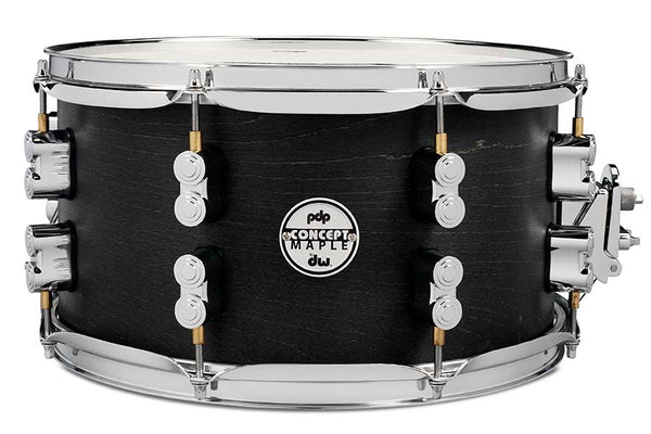 PDP PDSN0713BWCR Concept Series Black Wax Maple Snare Drum, Satin Black with Chrome Hardware, 7x13