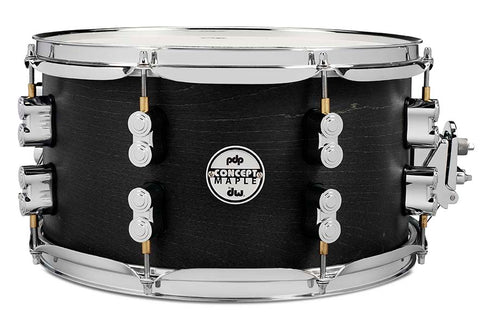 PDP PDSN0713BWCR Concept Series Black Wax Maple Snare Drum, Satin Black with Chrome Hardware, 7x13