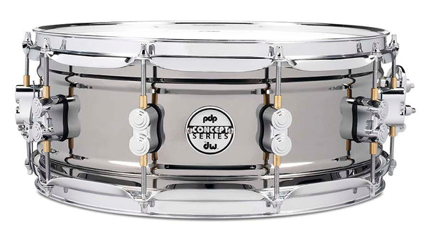 PDP PDSN5514BNCR Concept Series Metal Snare Drum, Black Nickel Over Steel with Chrome Hardware, 5.5x14