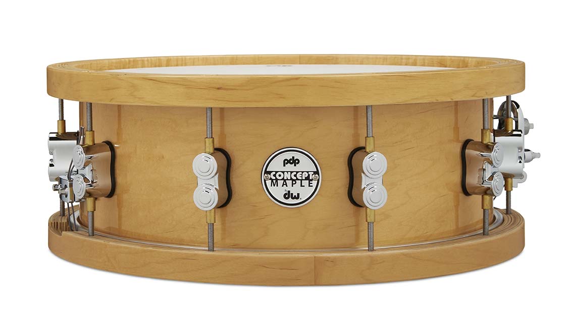 PDP PDSN5514NAWH 20-Ply Thick Wood Hoop Maple Snare Drum, Natural with Chrome Hardware, 5.5x14