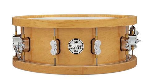 PDP PDSN5514NAWH 20-Ply Thick Wood Hoop Maple Snare Drum, Natural with Chrome Hardware, 5.5x14