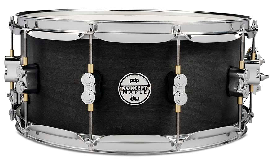 PDP PDSN6514BWCR Concept Series Black Wax Maple Snare Drum, Satin Black with Chrome Hardware, 6.5x14