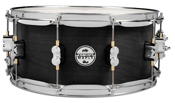 PDP PDSN6514BWCR Concept Series Black Wax Maple Snare Drum, Satin Black with Chrome Hardware, 6.5x14