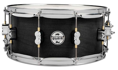 PDP PDSN6514BWCR Concept Series Black Wax Maple Snare Drum, Satin Black with Chrome Hardware, 6.5x14